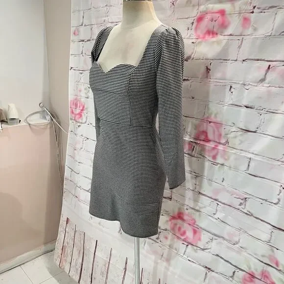 Abercrombie & Fitch Women's Long Sleeve Black /White Gingham Plaid Dress XS NWT - Picture 5 of 12